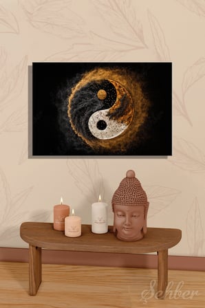 Kanvas Tablo Yatay Tekli  Spa Merkezi Yogo Meditasyon Altın Ve Beyaz Toz Efektli Ying Yang 1897