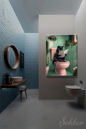 Dekoratif Dikey Kanvas Tablo Tekli Ev Kafe Ofis Banyo Dekorasyonu Gazete Okuyan Kedi 1950