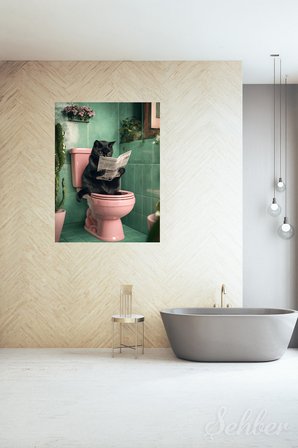 Dekoratif Dikey Kanvas Tablo Tekli Ev Kafe Ofis Banyo Dekorasyonu Gazete Okuyan Kedi 1950