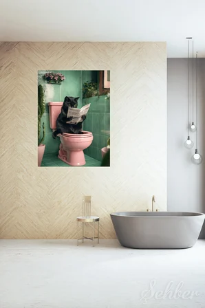 Dekoratif Dikey Kanvas Tablo Tekli Ev Kafe Ofis Banyo Dekorasyonu Gazete Okuyan Kedi 1950