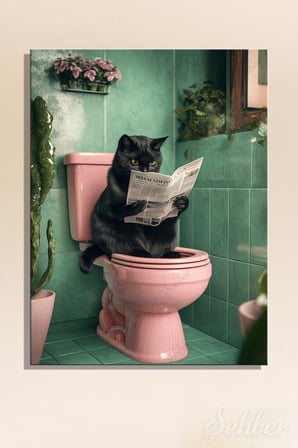 Dekoratif Dikey Kanvas Tablo Tekli Ev Kafe Ofis Banyo Dekorasyonu Gazete Okuyan Kedi 1950