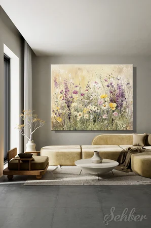Kanvas Tablo Yatay Tekli Ev Kafe Ofis Kim Allen Spring Blooms Pastel Tonlarda Soyut Çiçekler 1980