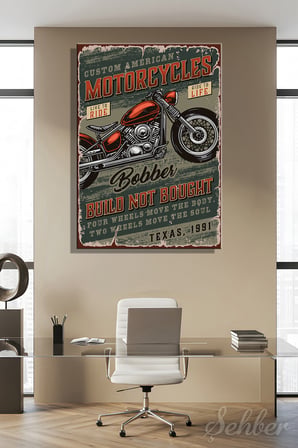 Dekoratif Dikey Kanvas Tablo Tekli Ev Kafe Ofis Vintage Bobber Motosiklet Posteri 1990
