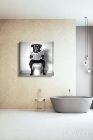 Dekoratif Kare Kanvas Tablo Tekli Ev Kafe Ofis Banyo Tuvalette Gazete Okuyan Köpek 1997