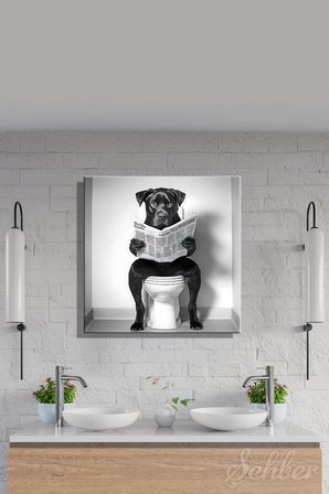 Dekoratif Kare Kanvas Tablo Tekli Ev Kafe Ofis Banyo Tuvalette Gazete Okuyan Köpek 1997