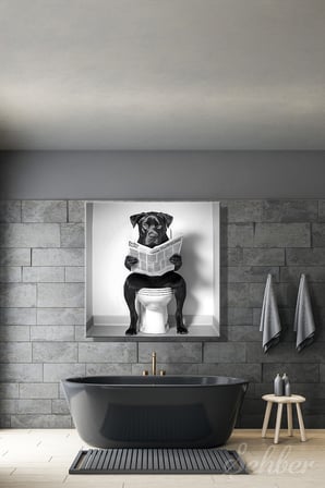 Dekoratif Kare Kanvas Tablo Tekli Ev Kafe Ofis Banyo Tuvalette Gazete Okuyan Köpek 1997