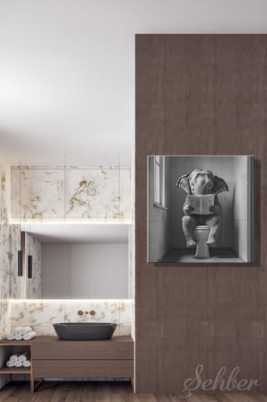 Dekoratif Kare Kanvas Tablo Tekli Ev Kafe Ofis Banyo Tuvalette Gazete Okuyan Fil 1998