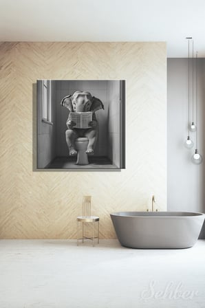 Dekoratif Kare Kanvas Tablo Tekli Ev Kafe Ofis Banyo Tuvalette Gazete Okuyan Fil 1998