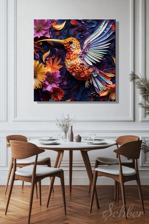 Dekoratif Kare Kanvas Tablo Tekli Ev Kafe Ofis Quilling Sanatı Renkli Sinek Kuşu Tasviri 2003