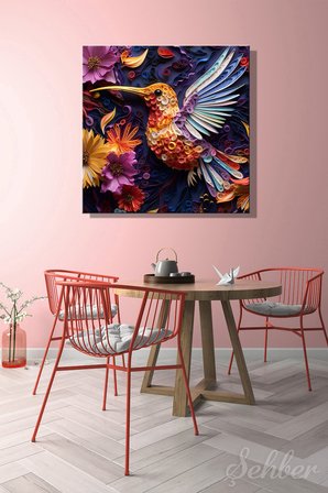Dekoratif Kare Kanvas Tablo Tekli Ev Kafe Ofis Quilling Sanatı Renkli Sinek Kuşu Tasviri 2003