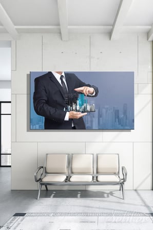 Panoramik Yatay Kanvas Tablo Tekli  Emlak Ofisi İnşaat Gyo Mimarlık Modern Bina Hologram 2004