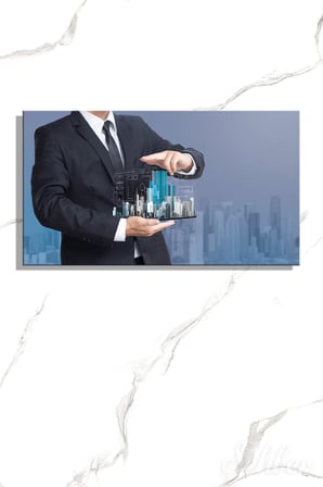 Panoramik Yatay Kanvas Tablo Tekli  Emlak Ofisi İnşaat Gyo Mimarlık Modern Bina Hologram 2004