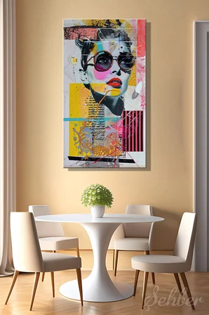 Panoramik Dikey Kanvas Tablo Tekli Ev Kafe Ofis Postmodern Popart Kadın Portre 2014