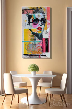 Panoramik Dikey Kanvas Tablo Tekli Ev Kafe Ofis Postmodern Popart Kadın Portre 2014
