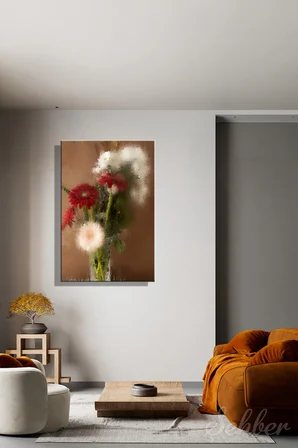 DikeyTekli Kanvas Tablo Modern Ev Kafe Ofis Cam Arkasından Görünen Çiçekler Betimleme 2015