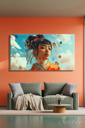 Kanvas Tablo Panoramik Yatay Tekli Ev Kafe Ofis Geleneksel Giysili Japon Kadın 2026