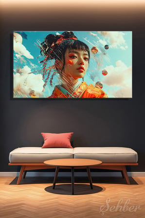 Kanvas Tablo Panoramik Yatay Tekli Ev Kafe Ofis Geleneksel Giysili Japon Kadın 2026