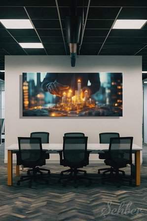 Panoramik Yatay Kanvas Tablo Tekli  Emlak Ofisi İnşaat Gyo Mimarlık Modern Şehir Maketi 2036