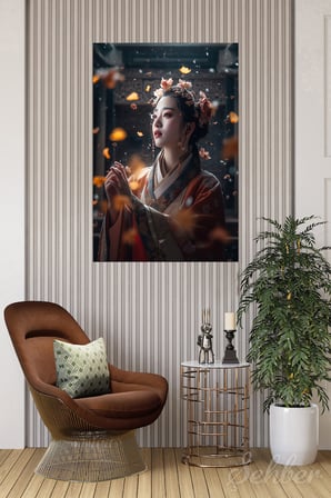 Dekoratif Dikey Kanvas Tablo Tekli Ev Kafe Ofis Çin Hanfu Giysili Kadın Sinematik Portre 2047