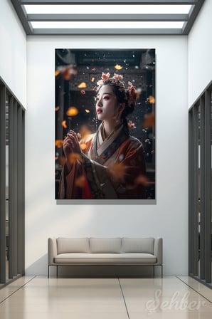 Dekoratif Dikey Kanvas Tablo Tekli Ev Kafe Ofis Çin Hanfu Giysili Kadın Sinematik Portre 2047