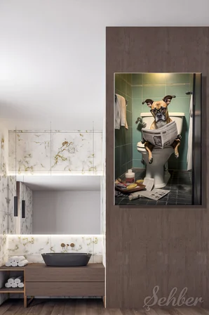 DikeyTekli Kanvas Tablo Modern Ev Kafe Ofis Tuvalette Gazete Okuyan Boxer Köpek 2048