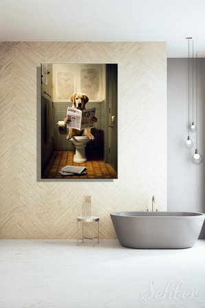 Dekoratif Dikey Kanvas Tablo Tekli Ev Kafe Ofis Banyo Tuvalet Gazete Okuyo Golden Retriever 2062