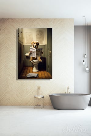 Dekoratif Dikey Kanvas Tablo Tekli Ev Kafe Ofis Banyo Tuvalet Gazete Okuyo Golden Retriever 2062
