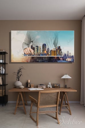 Panoramik Yatay Kanvas Tablo Tekli Emlakçı Emlak Ofisi İnşaat Gyo Mimarlık Şehir Silüeti 2110