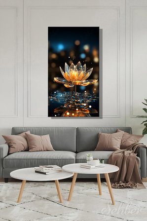 Panoramik Dikey Kanvas Tablo Tekli Ev Ofis Altın Rengi Kristal Lotus Nilüfer Çiçek 2128