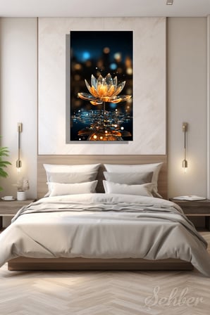 Panoramik Dikey Kanvas Tablo Tekli Ev Ofis Altın Rengi Kristal Lotus Nilüfer Çiçek 2128
