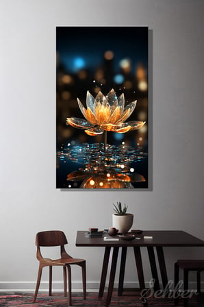 Panoramik Dikey Kanvas Tablo Tekli Ev Ofis Altın Rengi Kristal Lotus Nilüfer Çiçek 2128