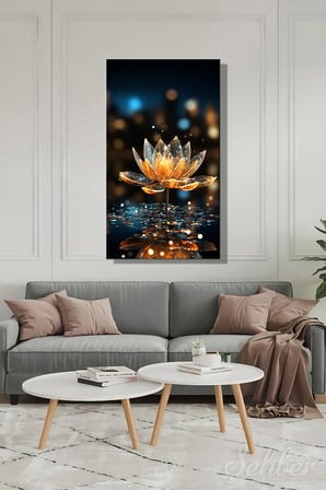 Panoramik Dikey Kanvas Tablo Tekli Ev Ofis Altın Rengi Kristal Lotus Nilüfer Çiçek 2128