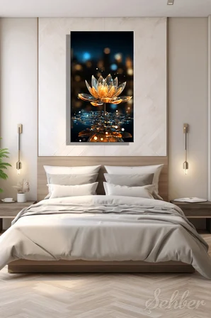 Panoramik Dikey Kanvas Tablo Tekli Ev Ofis Altın Rengi Kristal Lotus Nilüfer Çiçek 2128