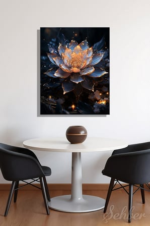 Dekoratif Dikey Kanvas Tablo Tekli Salon Mutfak Yatak Odası Ofis Altın Detaylı Lotus Nilüfer 2129