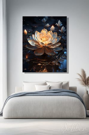 Dikey Kanvas Tablo Tekli Salon Mutfak Yatak Odası Ofis Altın Rengi Detaylı Parlayan Lotus 2132