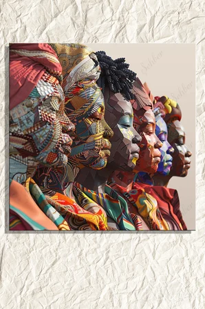 Dekoratif Kare Kanvas Tablo Tekli Kafe Restoran Geleneksel Başlıklar Giymiş Afrikalı Kadınlar 2161