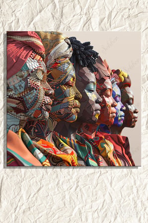 Dekoratif Kare Kanvas Tablo Tekli Kafe Restoran Geleneksel Başlıklar Giymiş Afrikalı Kadınlar 2161