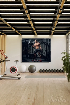 Dekoratif Yatay Kanvas Tablo Tekli Spor Salonu Fitness Eğitimi Halter Egzersizi Atletik Erkek 2174