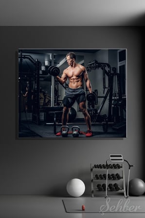 Dekoratif Yatay Kanvas Tablo Tekli Spor Salonu Fitness Eğitimi Halter Egzersizi Atletik Erkek 2174