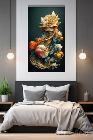 Panoramik Dikey Kanvas Tablo Tekli Ev Ofis Dijital Sanat Barok Tarzı Çiçek Desenleri 2176