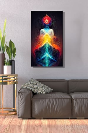 Dekoratif Dikey Kanvas Tablo Tekli Yoga Salonu Ev Ofis Enerji Akışı Çakralara Sahip İnsan Silüeti 2177