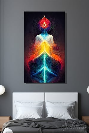 Dekoratif Dikey Kanvas Tablo Tekli Yoga Salonu Ev Ofis Enerji Akışı Çakralara Sahip İnsan Silüeti 2177
