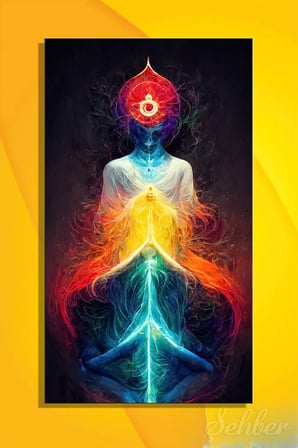 Dekoratif Dikey Kanvas Tablo Tekli Yoga Salonu Ev Ofis Enerji Akışı Çakralara Sahip İnsan Silüeti 2177
