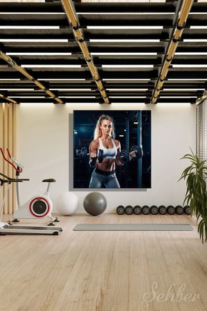 Dekoratif Kare Kanvas Tablo Tekli Spor Salonu Fitness Eğitimi Halter Antremanı Yapan Kadın 2202