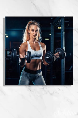 Dekoratif Kare Kanvas Tablo Tekli Spor Salonu Fitness Eğitimi Halter Antremanı Yapan Kadın 2202