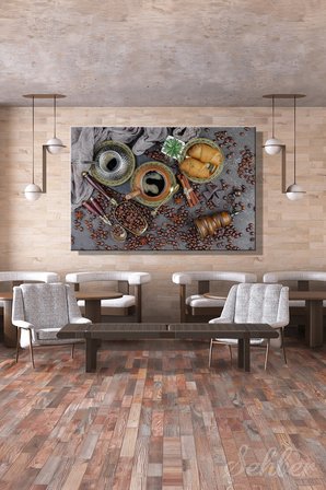 Dekoratif Yatay Kanvas Tablo Tekli Kafe Restoran Mutfak Kahve Değirmeni Fincanlar Çekirdekler 2218