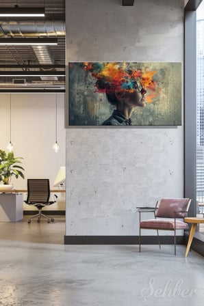 Panoramik Yatay Kanvas Tablo Tekli Ev Kafe Ofis Renkli Toz Patlaması Soyut Kadın Portre 2220