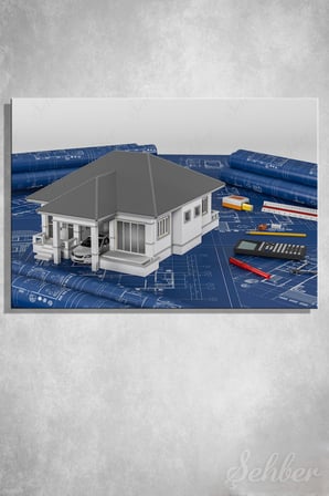 Dekoratif Yatay Kanvas Tablo Tekli  Emlak Ofisi İnşaat Gyo Mimarlık İnşaat Planları Ev Modeli 2222