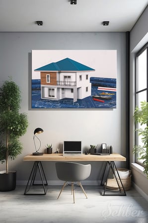 Yatay Tekli Kanvas Tablo Modern  Emlak Ofisi İnşaat Gyo Mimarlık Müstakil Ev 3D Render 2226
