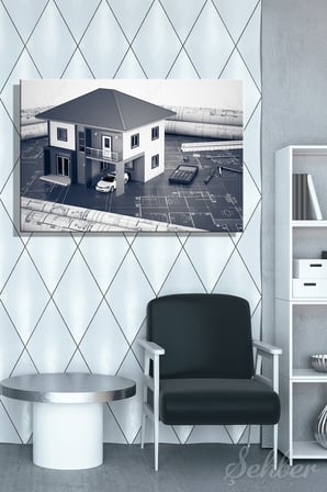 Yatay Tekli Kanvas Tablo Modern  Emlak Ofisi İnşaat Gyo Mimarlık Dubleks Ev 3D Render 2228